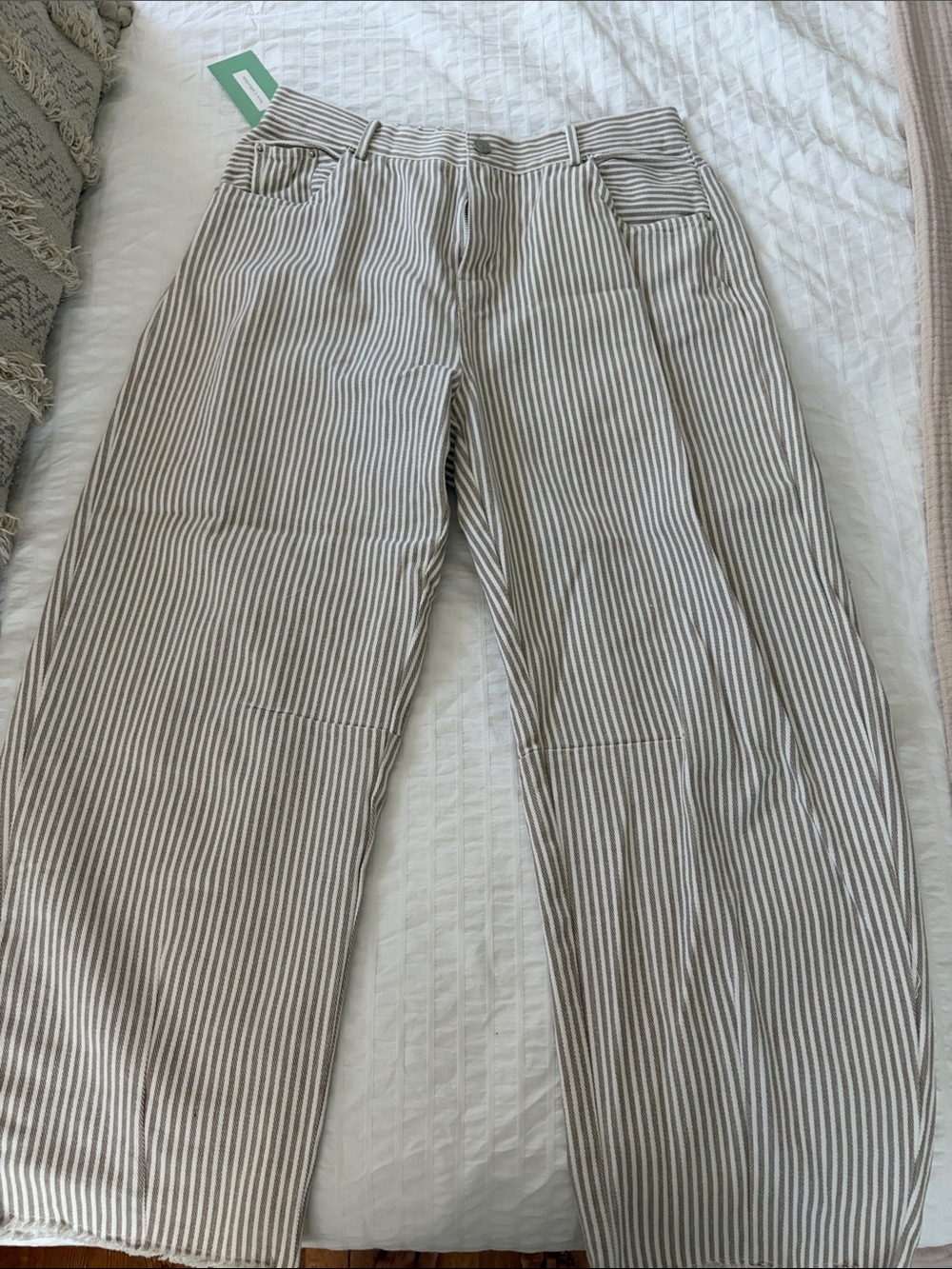 Striped Beige & White Wide-Leg Pants
